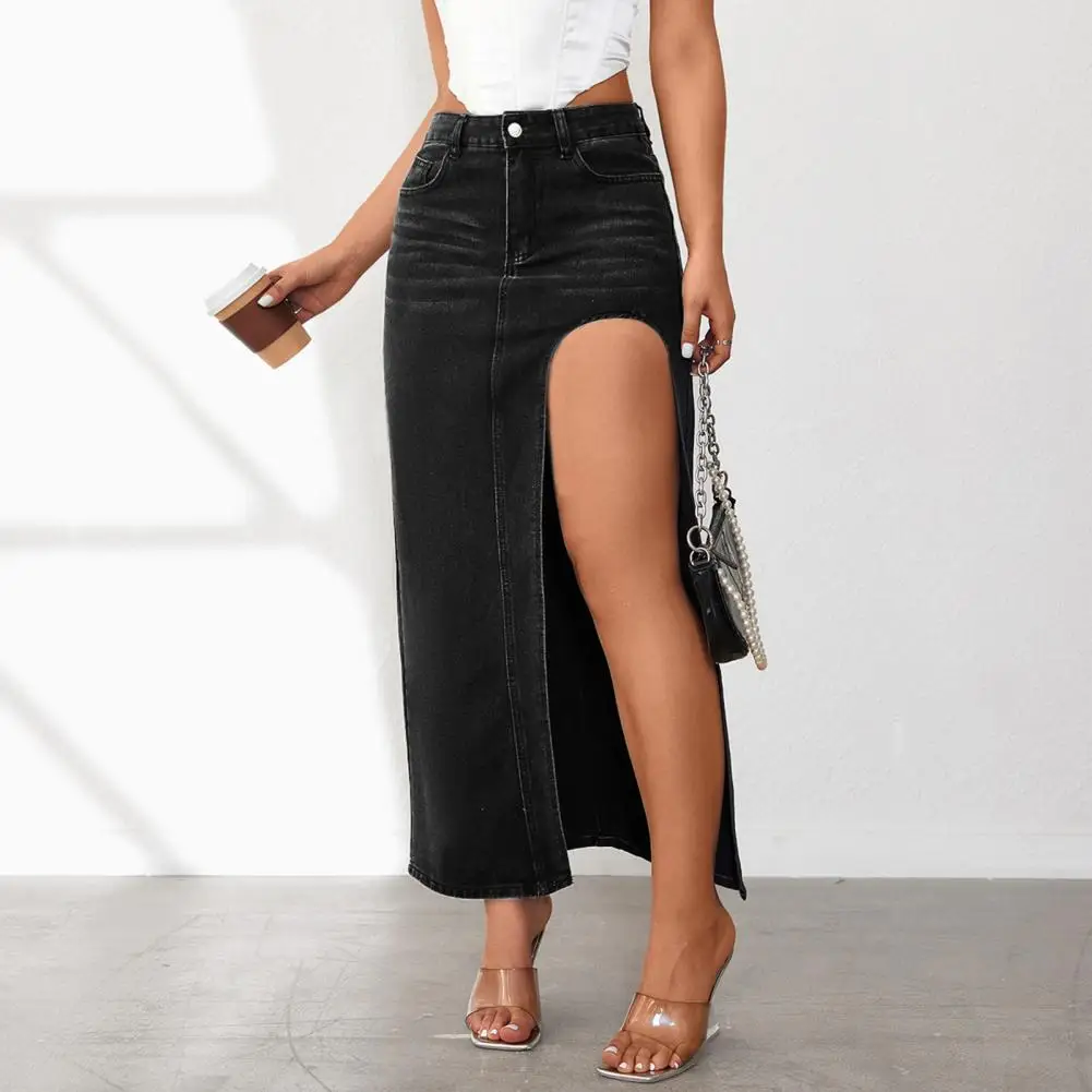 

Women's Midi Denim Skirt Spring Side Split High Wasit Jeans Skirts Straight Female A-line Pencil Skirt 2023 New Summer