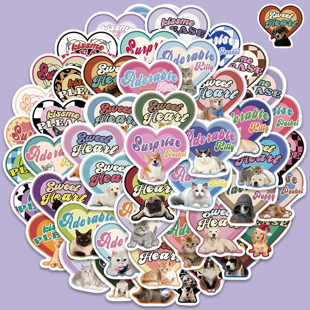 

49pcs Kissme Cats And Dogs Cute Stickers Vintage Love Decals For Kids Toy Guitar Laptop Scrapbook Fridge PS5 Stickers