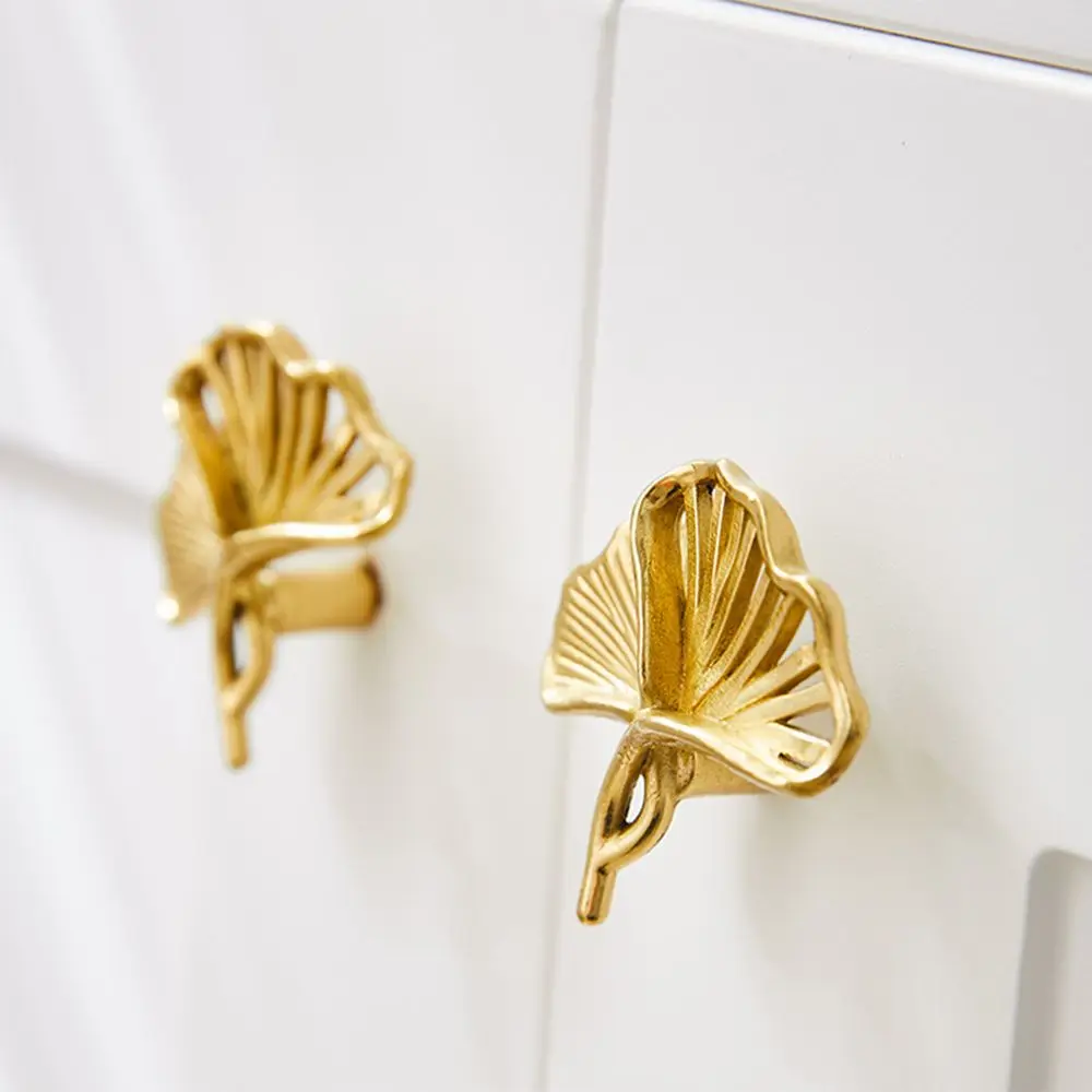 

Creative Ginkgo Leaf Door Pulls Personalized Brass Olive Leaf Small Handle Multi-purpose Single Hole Closet Door Handle Home