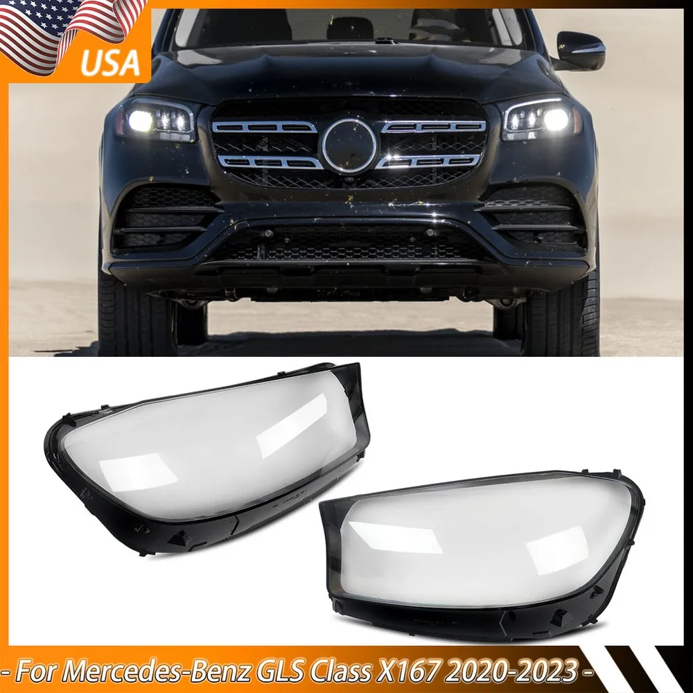 

Pair Headlight Lens Cover For Mercedes GLS-Class X167 GLS450 GLS580 GLS63 AMG 2020 2021 2022 2023 Headlamp Clear Lampshade Shell