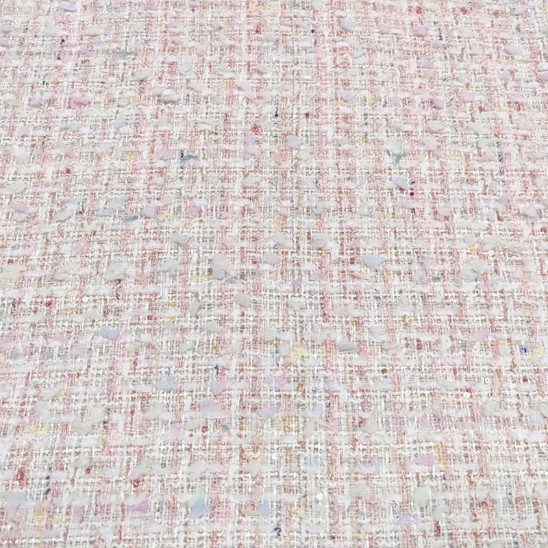 Pink Color Ribbon Yarn-Dyed Braided Tweed Fabric For Women\'s Autumn Jacket Dress Suit Coat Handbag DIY Cloth Sewing Fabric