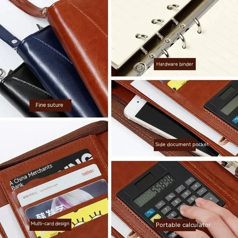 

Folder Leather Contract Stationery File Zippered Holder Organizer Multifunctional Business With Card Clip Folders