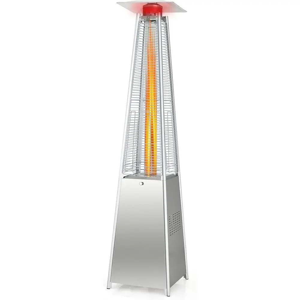 42,000 BTU Outdoor Propane Patio Heater with Dancing Flame, Quartz Glass Tube, Hammered Steel, and Electronic Ignition