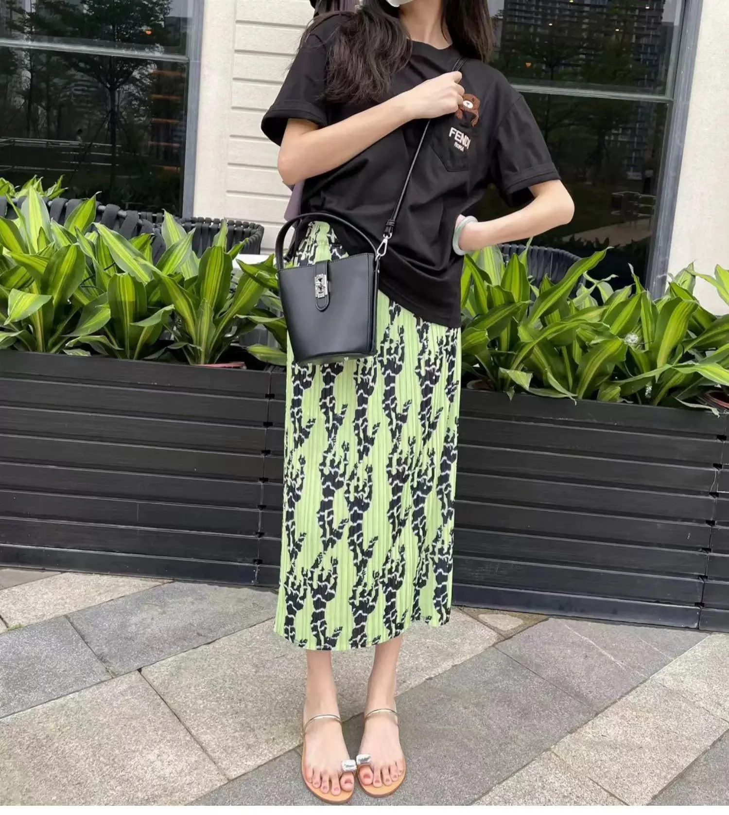 

Новая женская летняя юбка-миди с плиссировкой, высокой талией, винтажным принтом, облегающая, с разрезом, для повседневной носки