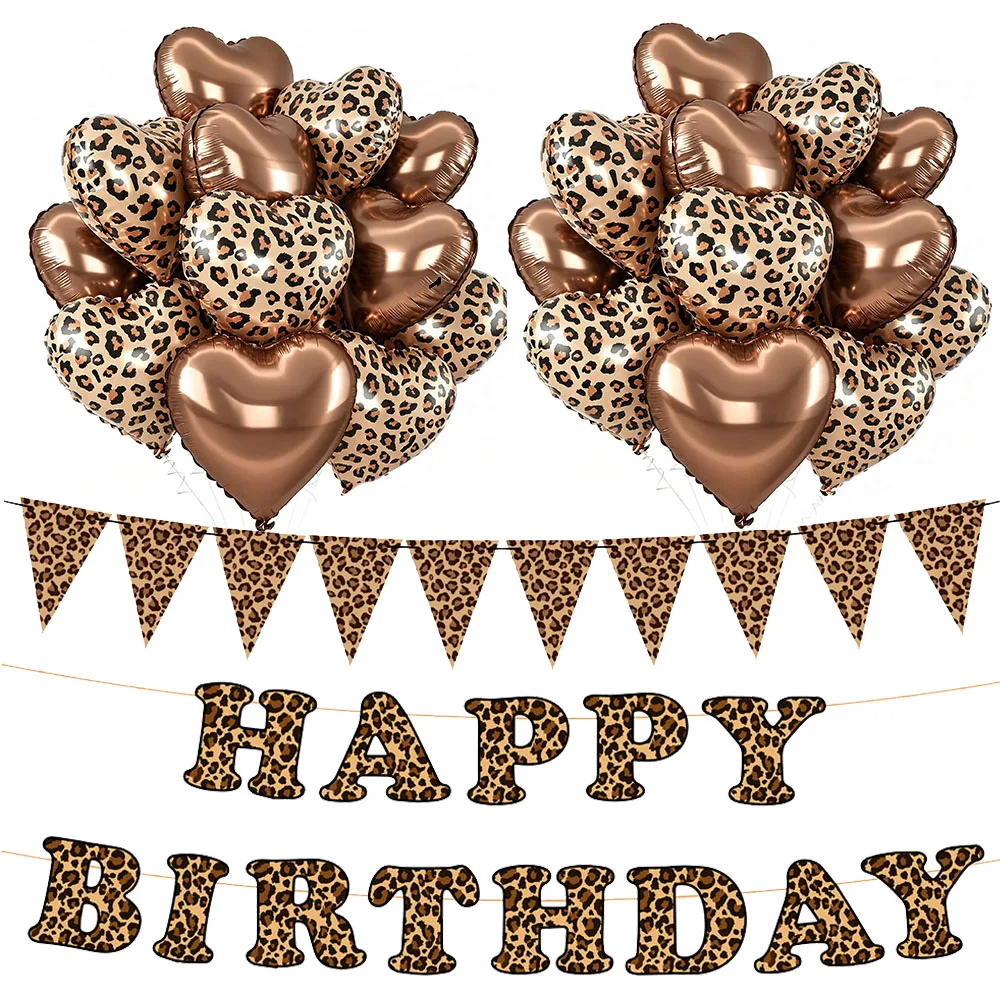 Leopardenmuster Geburtstagsparty Dekorationsset Leoparden-Herz Folienballons Happy Birthday Banner Wildes Thema Frauen Geburtstagszubehör