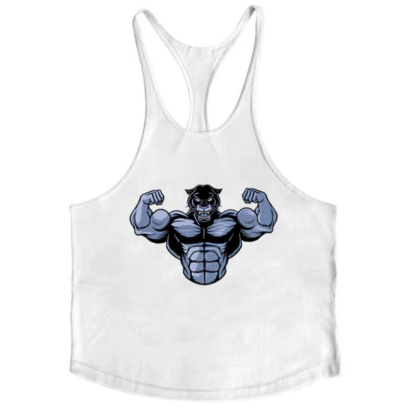 Men's Panther Muscle Graphic Stringer Vest-Cotton Breathable Sleeveless Tank Top for Gym Sports, Fitness & Bodybuilding Training