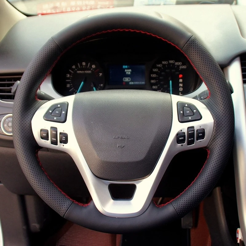 

Hand-Stitched Non-slip Breathable Durable Nappa Leather Steering Wheel Cover For Ford Edge Car Interior Accessories