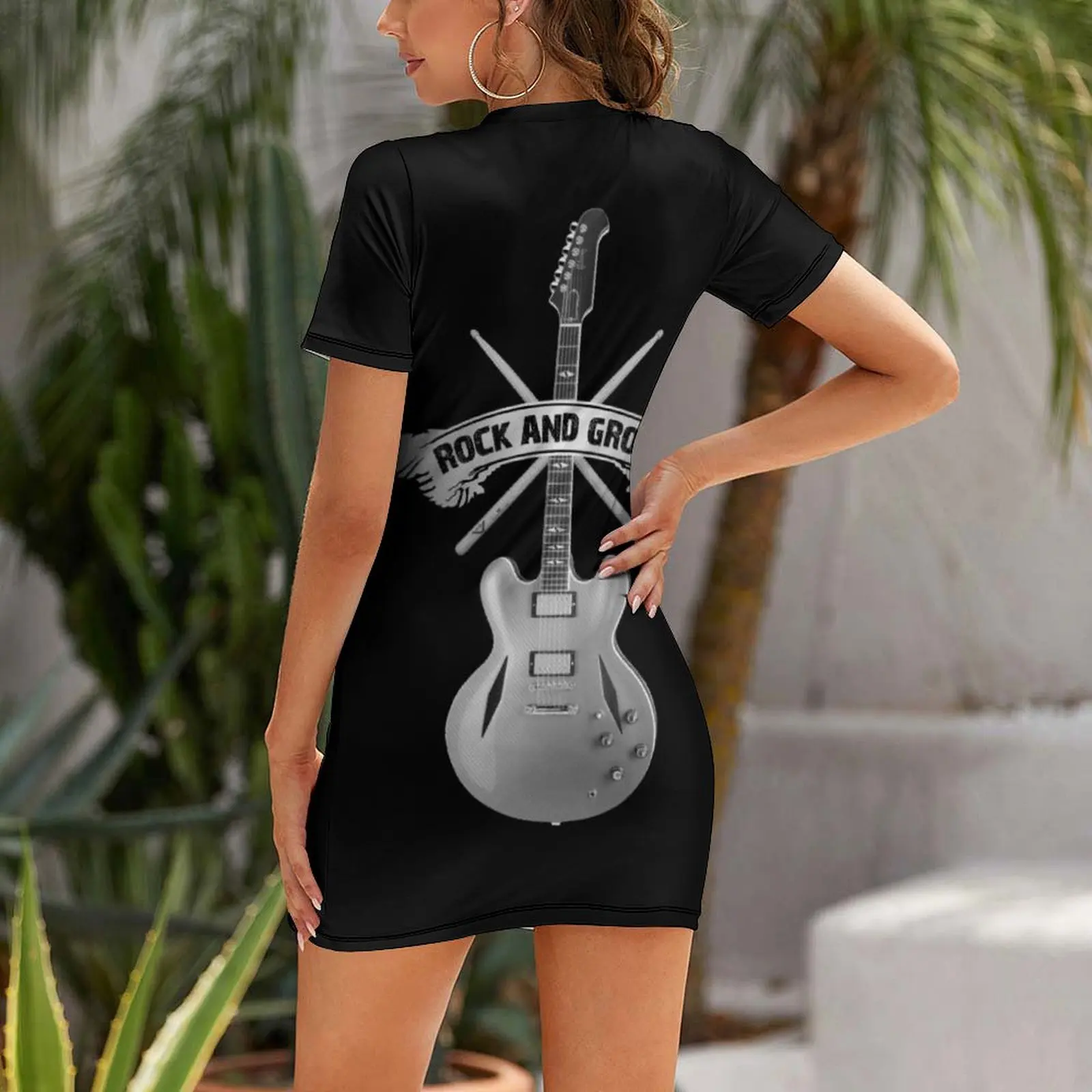 ROCK and GROHL Awesome Drumstick & Guitar ORIGINAL Design! Short Sleeved Dress dresses for women 2025 summer dress daily