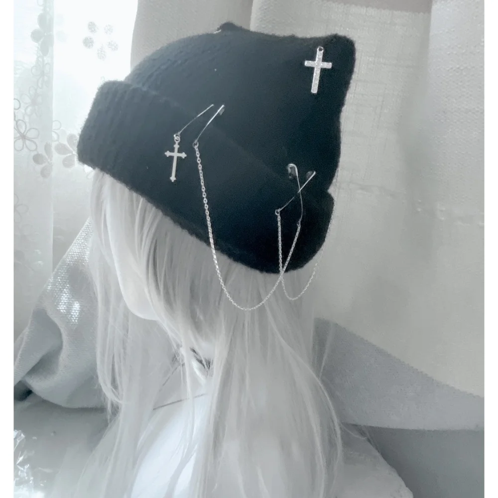 Gothic Knitted Beanies Y2K Hat for Women Cat Ear Hat Handmade Crochet Skull Hat Female Teens Subculture Headwear Accessories