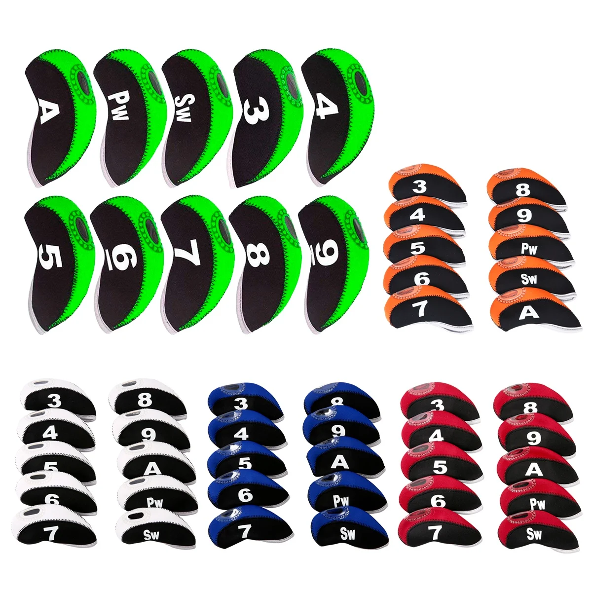 

10 PCS Golf Iron Sets Head Covers Club Accessories Mallet Putter Headcover Neoprene