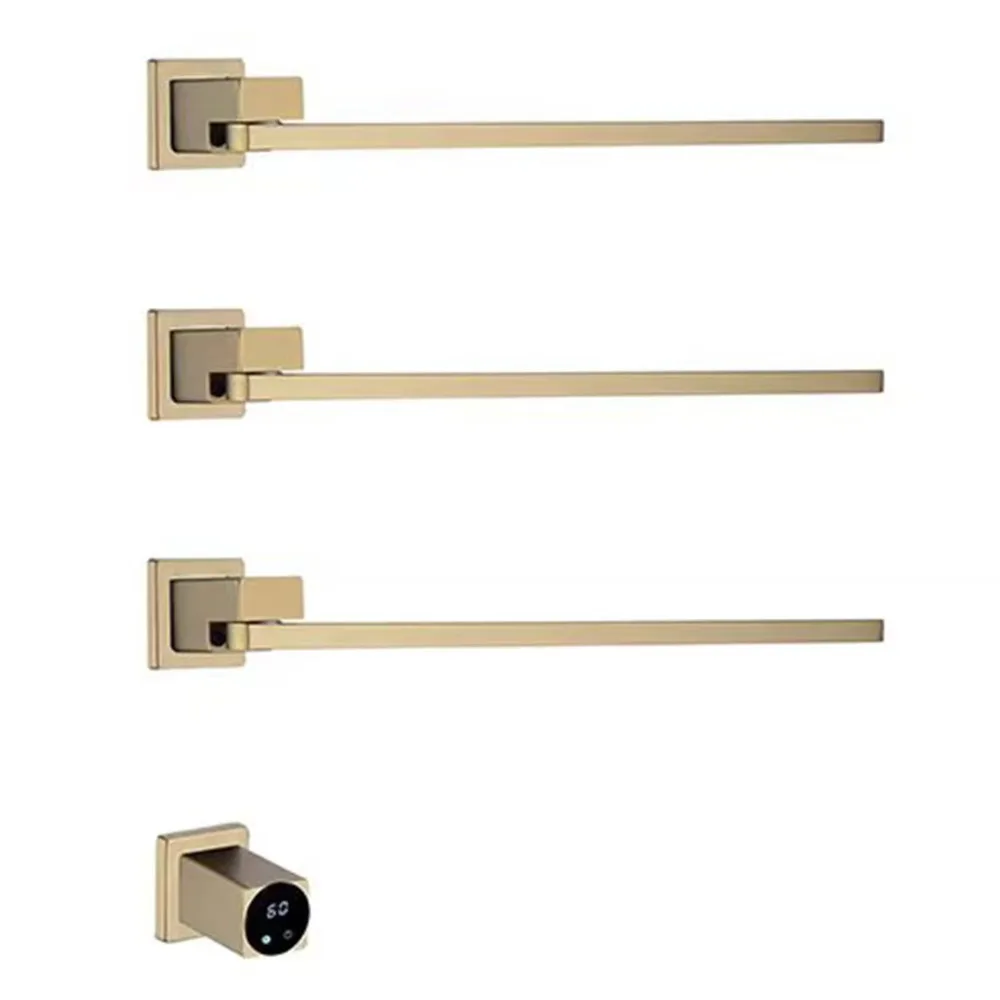 50x51cm Hidden Electric Towel Rails with Waterproof 3 Square Rotatable Heated Rails Brushed Gold Towel Warmer Rack