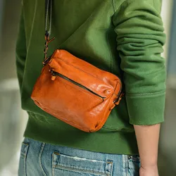 Eenvoudige, Hoogwaardige, Natuurlijk Lederen Kleine Schoudertas Voor Heren, Casual Outdoor Crossbody Voor Echte Koeienhuid