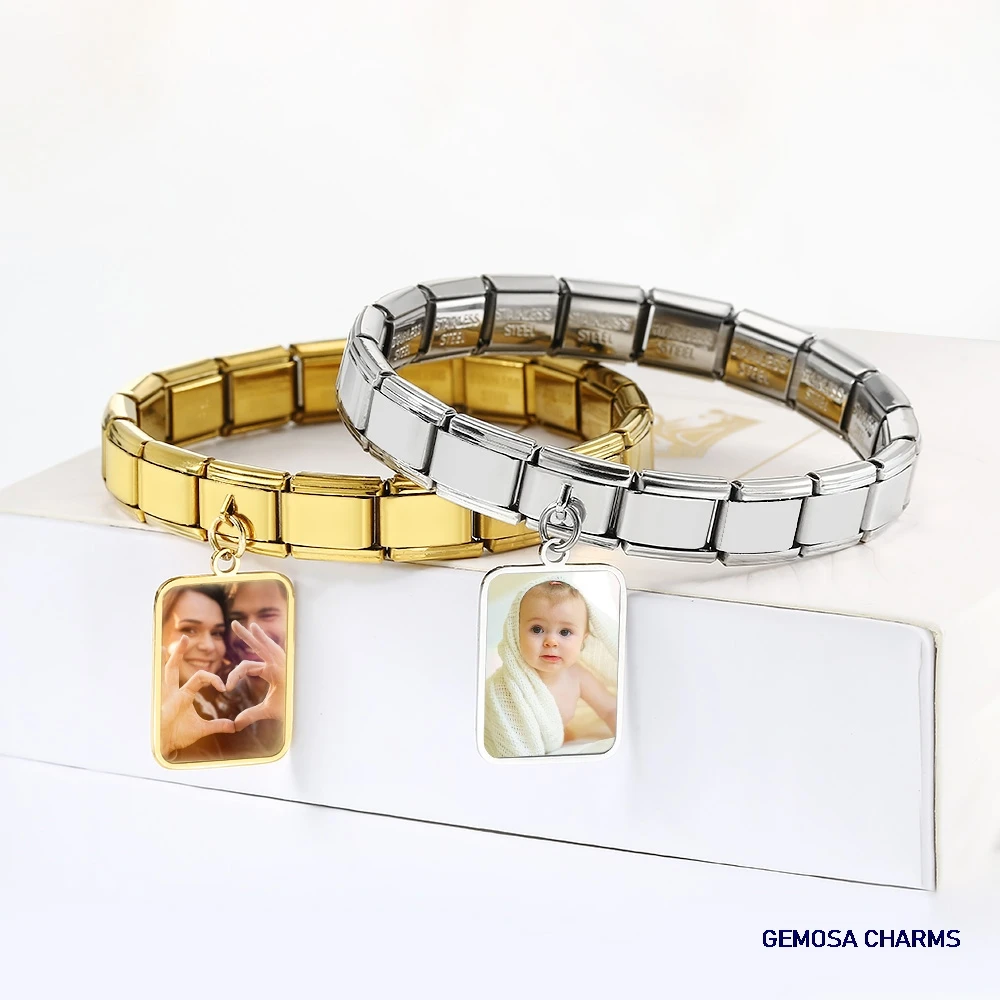 2026 تصميم مربع قلادة مخصصة الليزر والصورة مخصص الإيطالية سحر ربط صالح 9 مللي متر سوار مجوهرات هدايا #2