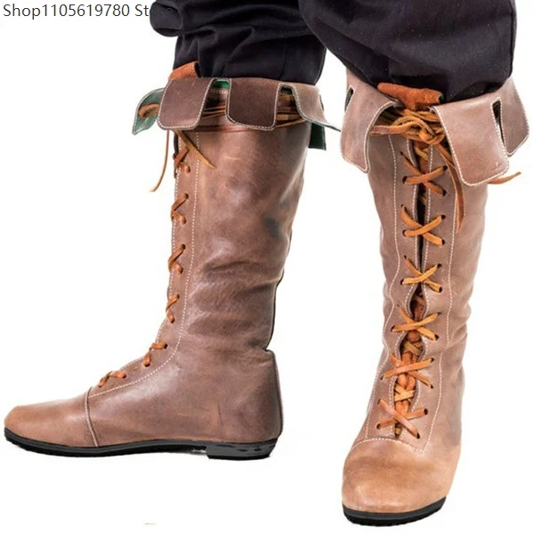 Black Brown Vintage Boots For Men Retro Fashion Large Size Comfort Footwear Suitable Daily Cosplay Holiday Theme Party Outfit