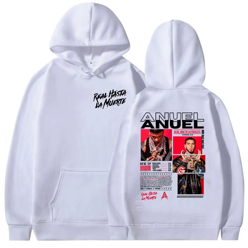 Rapper Anuel AA Real Hasta La Muerte Tour Album 2025 Felpa con cappuccio da uomo Hip Hop Felpa a maniche lunghe Y2K Felpa con cappuccio oversize allentata Autunno