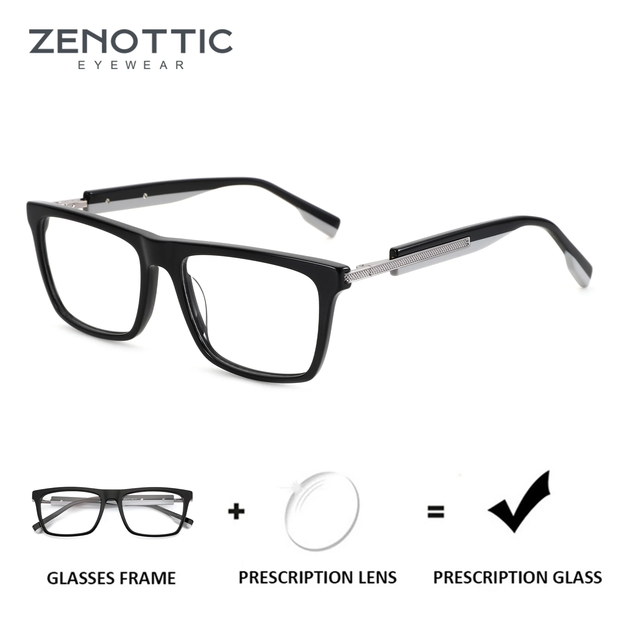 

ZENOTTIC（L Size）Men Rectangle Glasses Handmade Acetate Prescription Lenses Progressive Multifocal