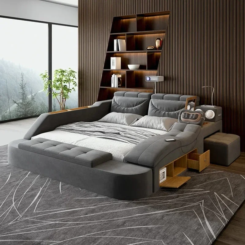 

Style Frame Double Bed Designer Headrest Storage Floor Smart Twin Double Bed Massage Sleeping Cama Inteligente Bedroom Furniture