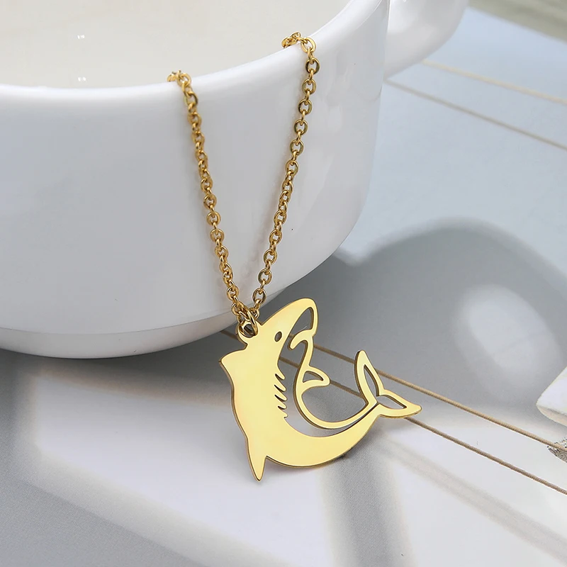 

Kkjoy Fashion Stainless Steel Gold Color Shark Pendants Necklace For Women Men Steampunk Ocean Animal Jewellery Gifts Wholesale