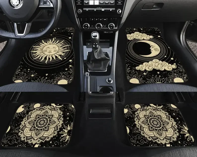 Moon And Sun Aesthetic Psychedelic Mat, Celestial Floor Car Mat, Personalized Car Mat, Car Accessories For Wome