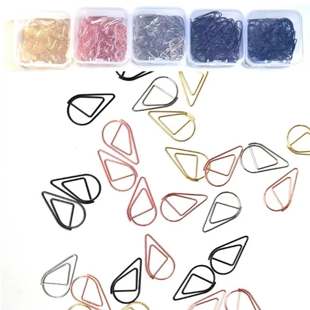 50 stücke Drop Form Papier Clips Lesezeichen Metall Papier Clip Decor Rose Gold Colorfur Buch Hinweis Binder Clip Kennzeichnung Clips schreibwaren