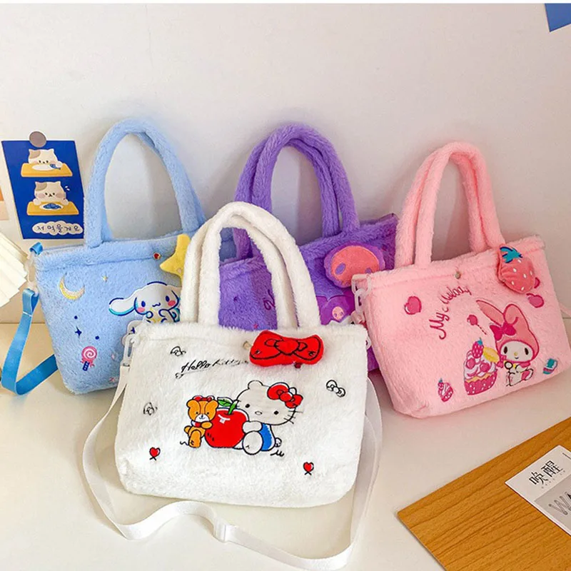 Kawaii Sanrio Hello Kitty Anime Plush Bag Cinnamoroll My Melody Shoulder Bag Backpack Kuromi Handbag Plushies Crossbody Bag Girl