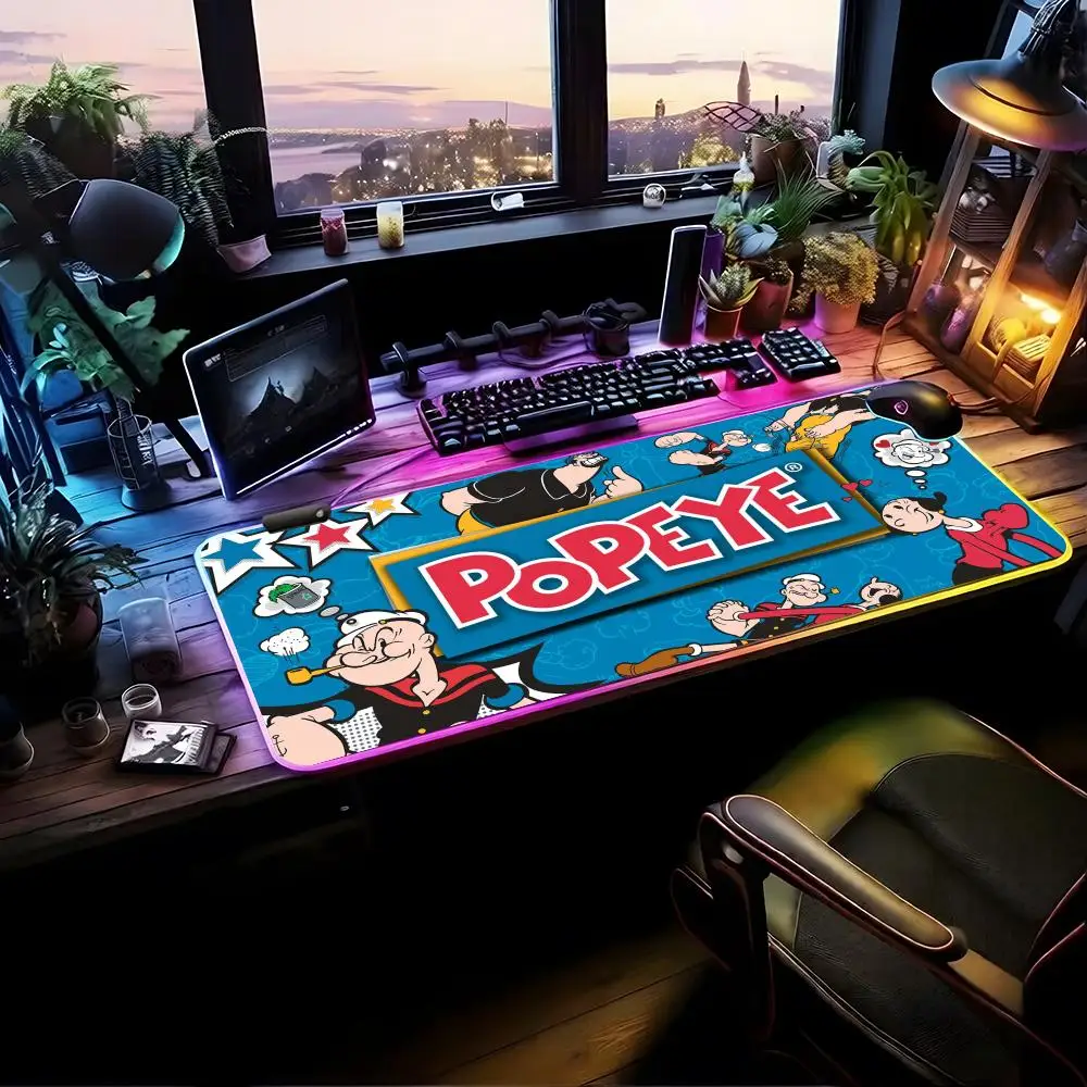 

Popeye The Sailor Mouse Pad RGB Gaming Mouse Pad Desk Mat HD Gamer Large LED Light XXL MousePads