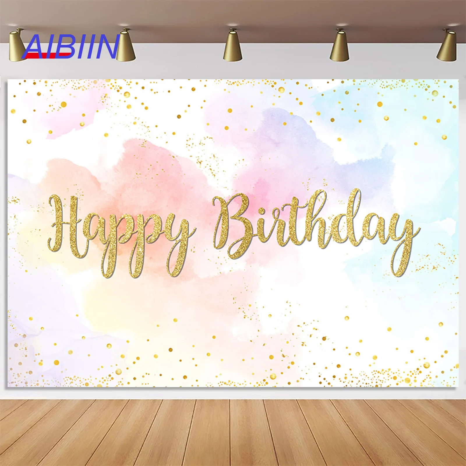 AIBIIN Colorful Cloud Rainbow Birthday Photography Background Golden Dots Girl Cake Table Banner Portrait Photo Studio Props