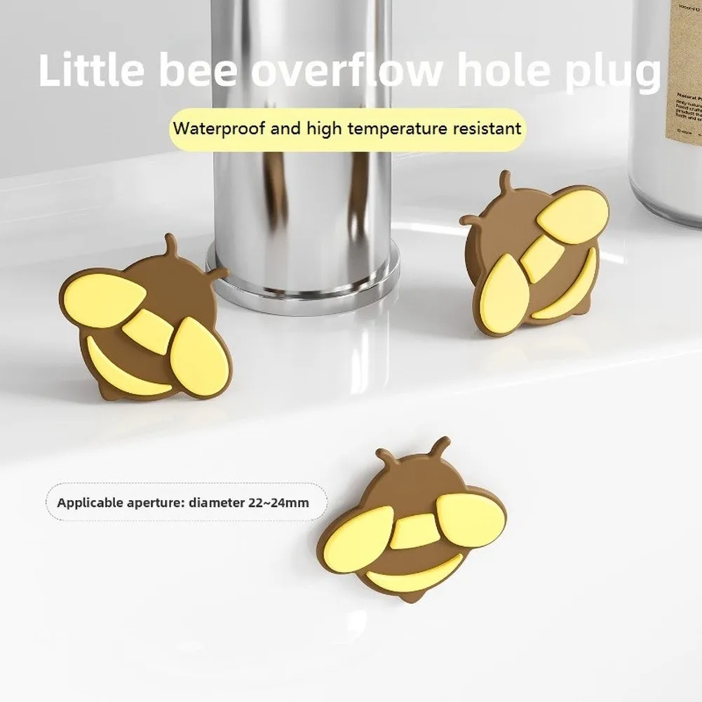 4pcs Bathroom Overflow Cover Bee Shape Silicone for Washbasin Sink 23mm Diameter Fits 22mm to 24mm Overflow Openings