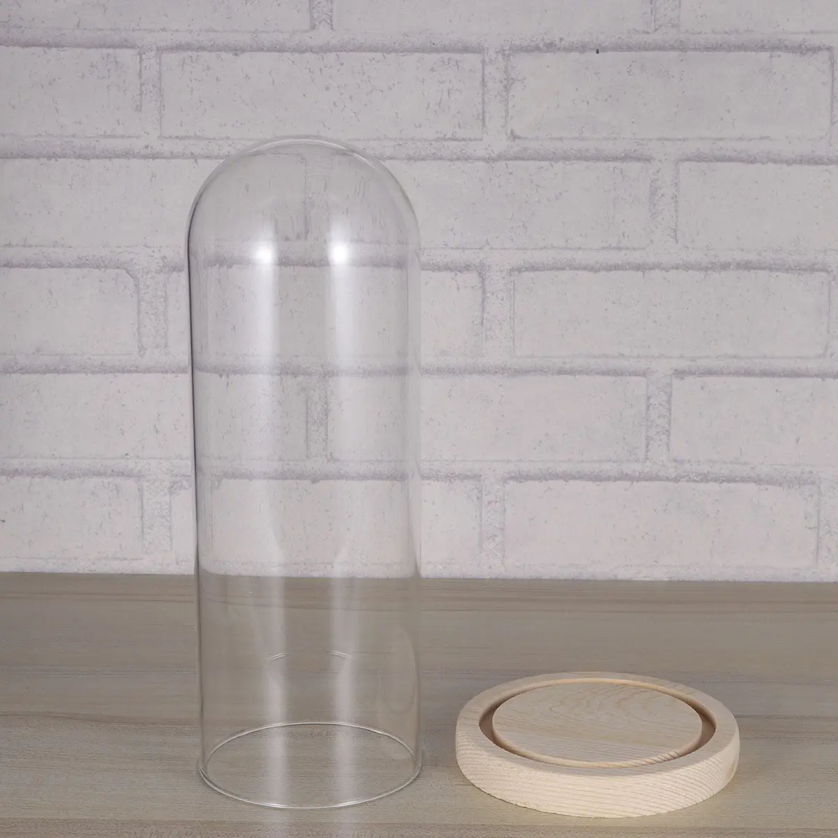Glass Cover Wood Base Handmade Cloche Dome Tabletop Display Dry Flower Ornament Home Decor Gift for Bedroom Hotel
