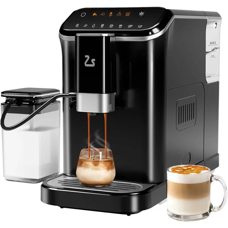 

Fully Automatic Espresso Machine with Milk Frother Steam Wand Built-in Grinder Touch Screen Coffee Maker 7 Coffee Varieties