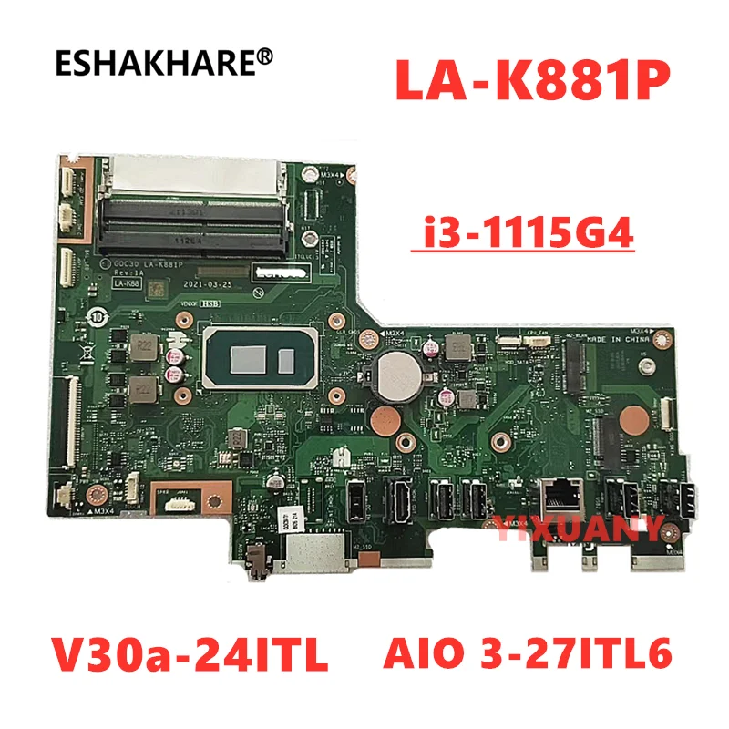 LA-K881P For lenovo IdeaCentre AIO 3-22ITL6/V30a-22ITL V30a-24ITL Desktop Laptop Motherboard i3-1115G4 5B20U54541 100% Test OK