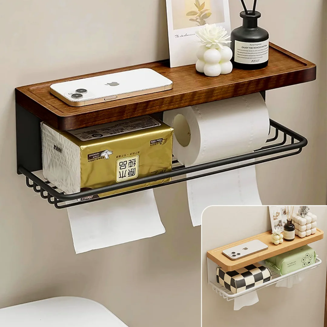 

Деревянный алюминиевый держатель для бумаги для ванной комнаты с полкой, держатель для рулона бумаги для ванной комнаты, настенная вешалка для полотенец, держатель для туалетной бумаги, коробка для салфеток