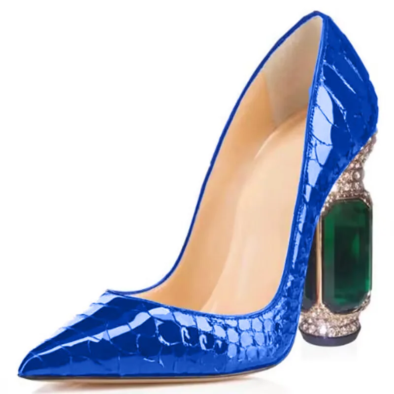 DIZHUANG shoes Fashionable women's high heels. About 10.5cm heel height. Pointed toe pumps. Crystal heels. Treasure blues shoes.