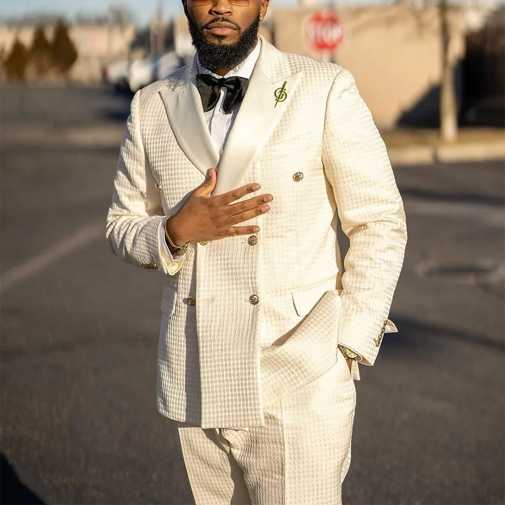 

Мужские костюмы по индивидуальному заказу, модный наряд в клетку Walf, двубортный мужской костюм с пиковыми лацканами, высокое качество, комплект для официальной вечеринки и свадьбы