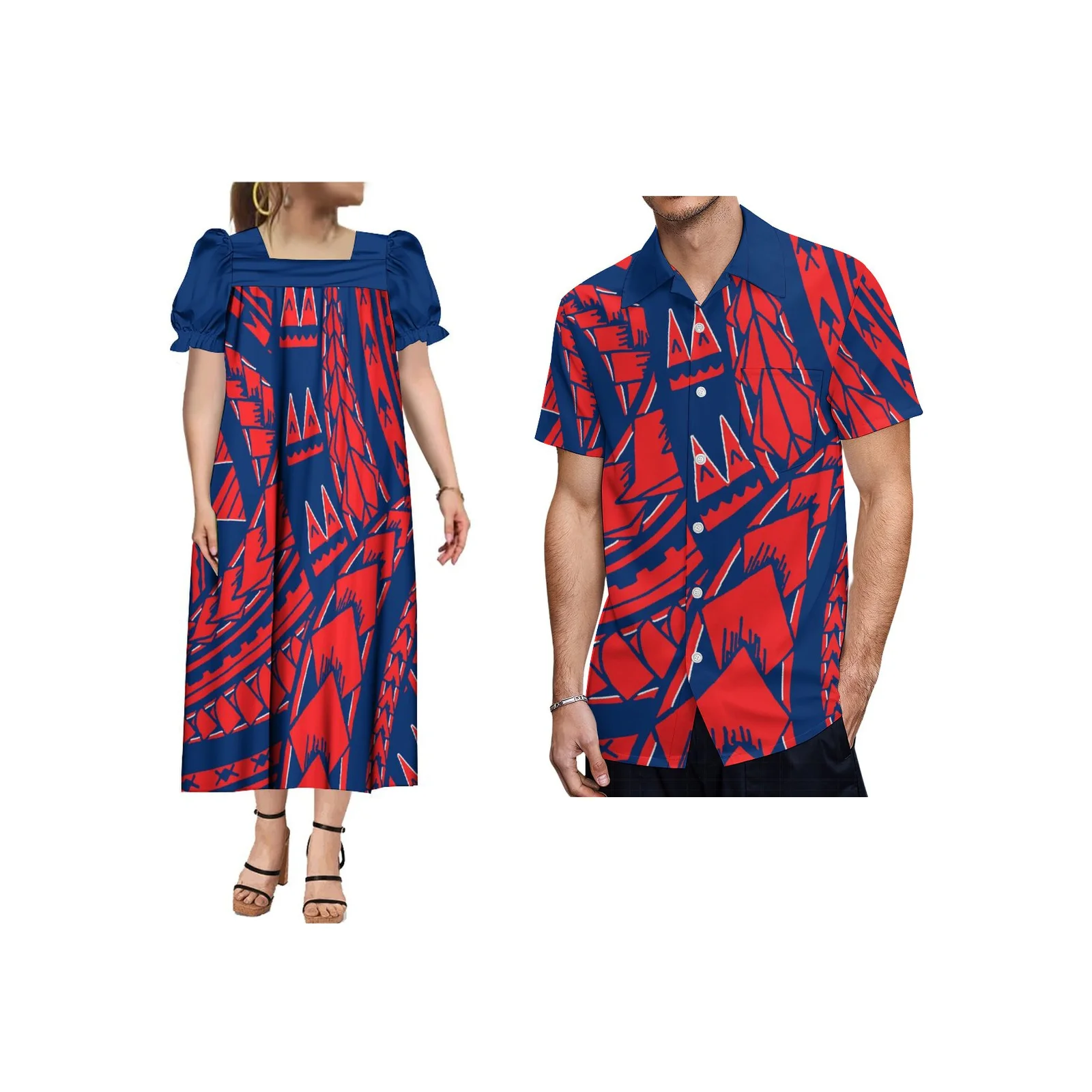 2024 polynesische Herren hemd drucken maßge schneiderte Mumu Hawaii lässig lose Damen langes Kleid Samoa Herren hemd