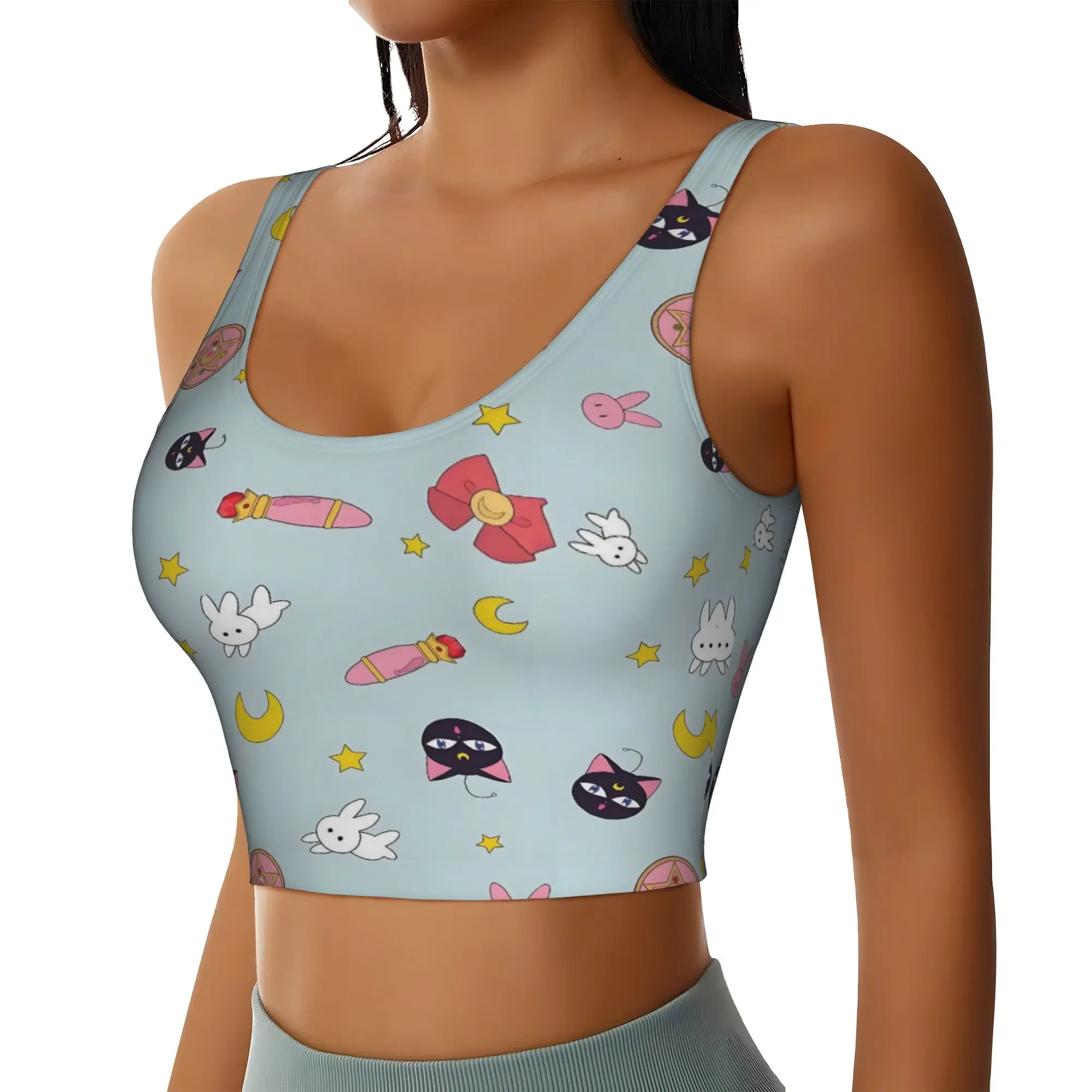 Custom Sailors Anime Moons Sports Bra for Women Usagi Tsukino High Impact Workout Yoga Crop Top