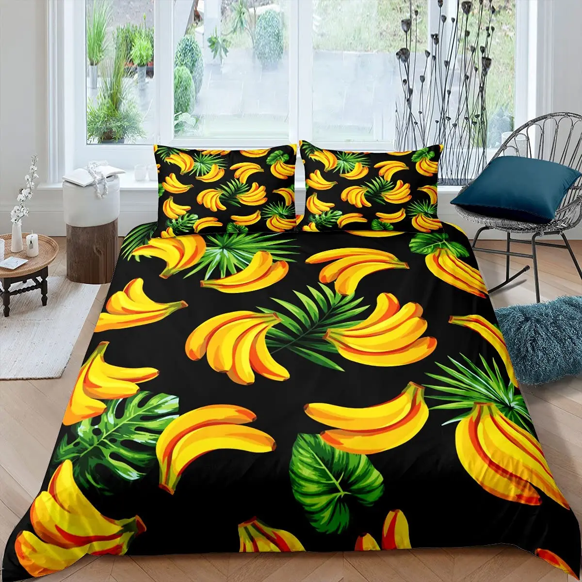 

Tropical Bananas Duvet Cover Set Cute Banana Pop Art Decor Bedding Set for Boys Girls Fruit Summer Graphic Comforter Cover Set