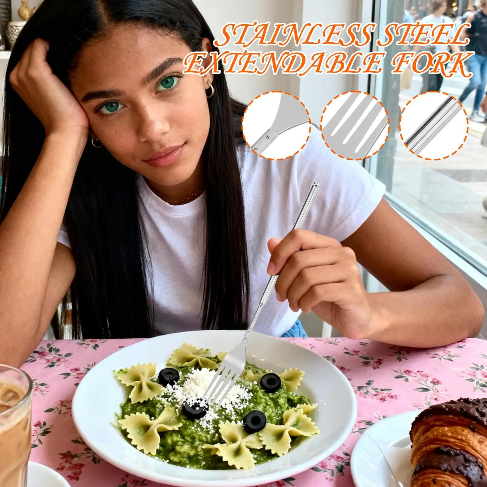 شوكة قابلة للتمديد غير قابلة للانزلاق أدوات المطبخ الفولاذ المقاوم للصدأ تمديد شوكة التخييم لوازم المطبخ للمنزل مكتب المدرسة عشاء #4