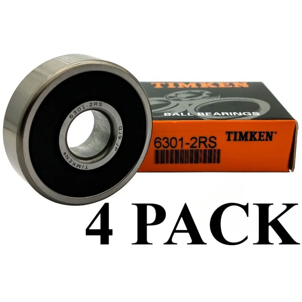 (4 PACK) USA TIMKEN 6301-2RS 12X37X12MM Double Rubber Seal Ball Bearings New