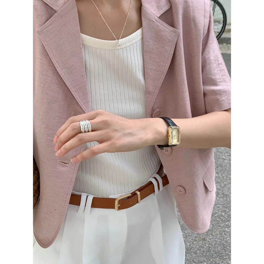 Korean Style Chic Sweet Temperament Shawl Collar Single Row 3 Button Loose Casual Versatile Short Sleeve Suit Jacket