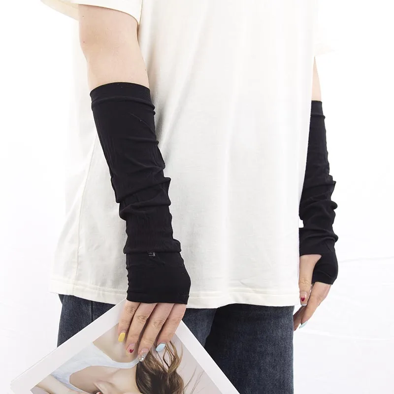 1 Pair Unisex Summer Finger Sleeve Ice Cool Wearing High Elastic Elbow Spring Outdoor Riding Fingerless Fishing Ice Silk Sleeves