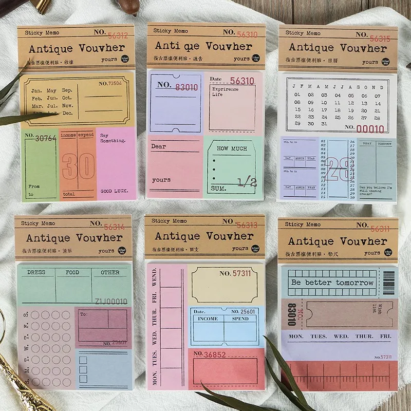 Vintage Calendar Memopad Stickers Sketchbook Diary Journal Decorative Sticky Memo Notes Sticker Stationery DIY Craft Supplies