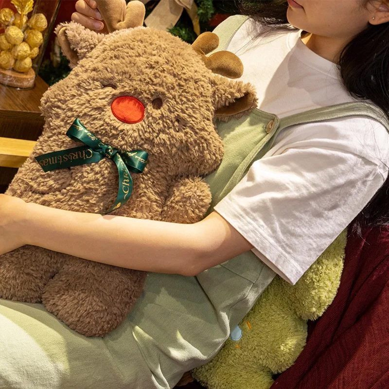 Lindo almohada de juguete de peluche de Navidad, alce de Papá Noel, almohada de muñeca suave, decoración navideña, regalo de Navidad