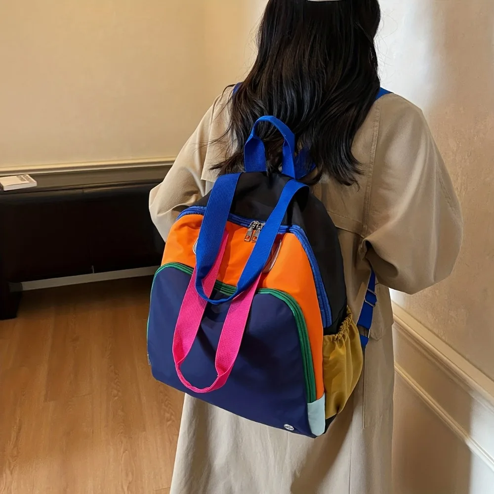 

Women Large Capacity Backpack Convertible Crossbody with Adjustable Strap Zipper Closure Front Pocket Durable Oxford School Bag