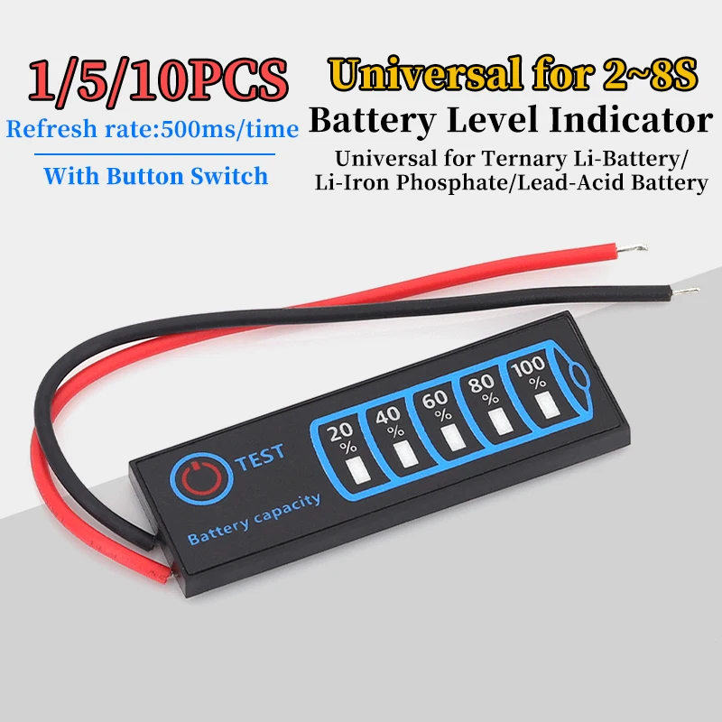 DC5V-30V 2-8S Battery Level Indicator Universal of Ternary Li-Battery/Li-Iron Phosphate/Lead-Acid Battery