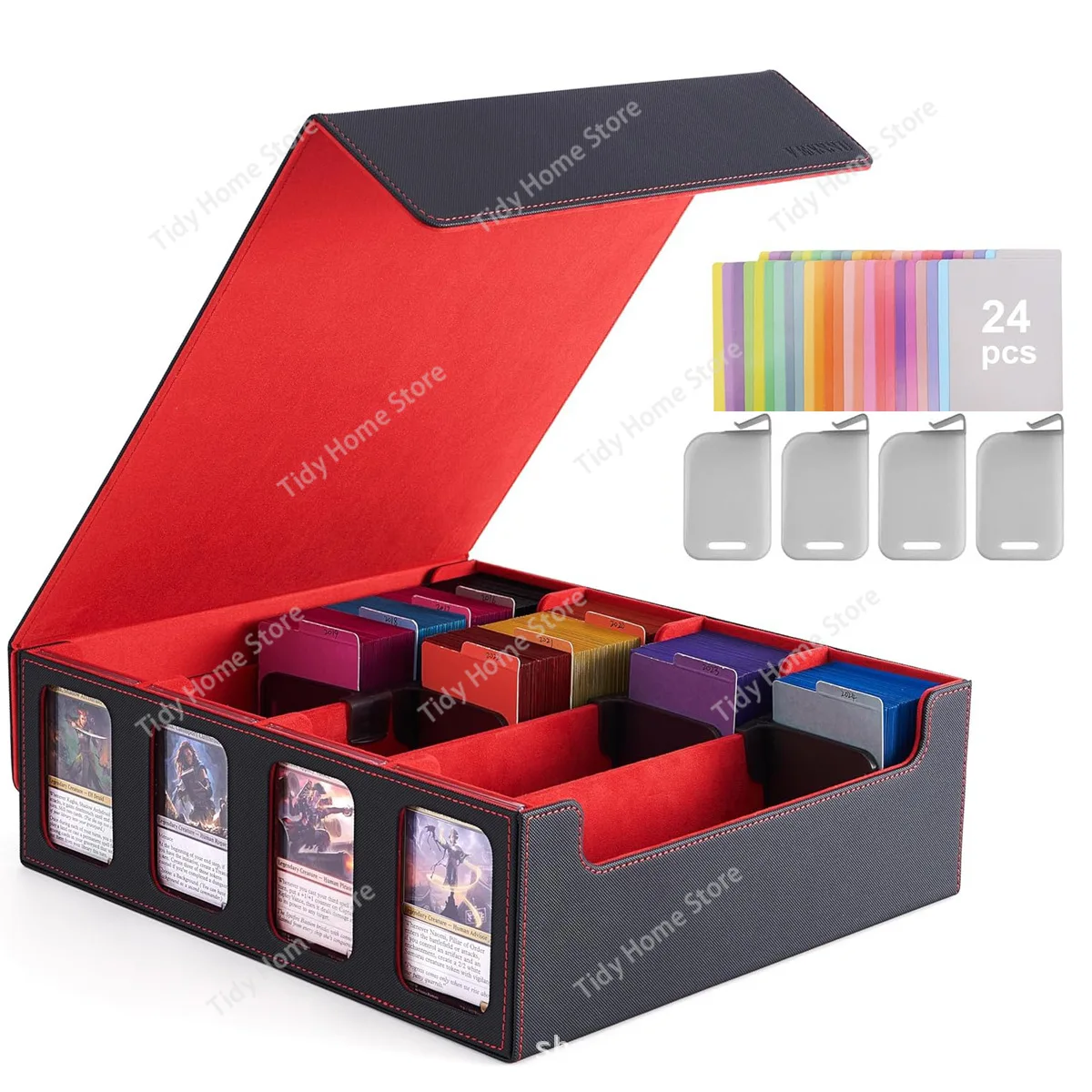 

Four-Row Large-Capacity Diamond-Patterned Leather Card Storage Box