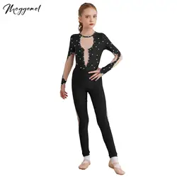 Bambini ragazze danza classica tuta acrobatica ginnastica body manica lunga tuta intera pattinaggio artistico Performance Unitards