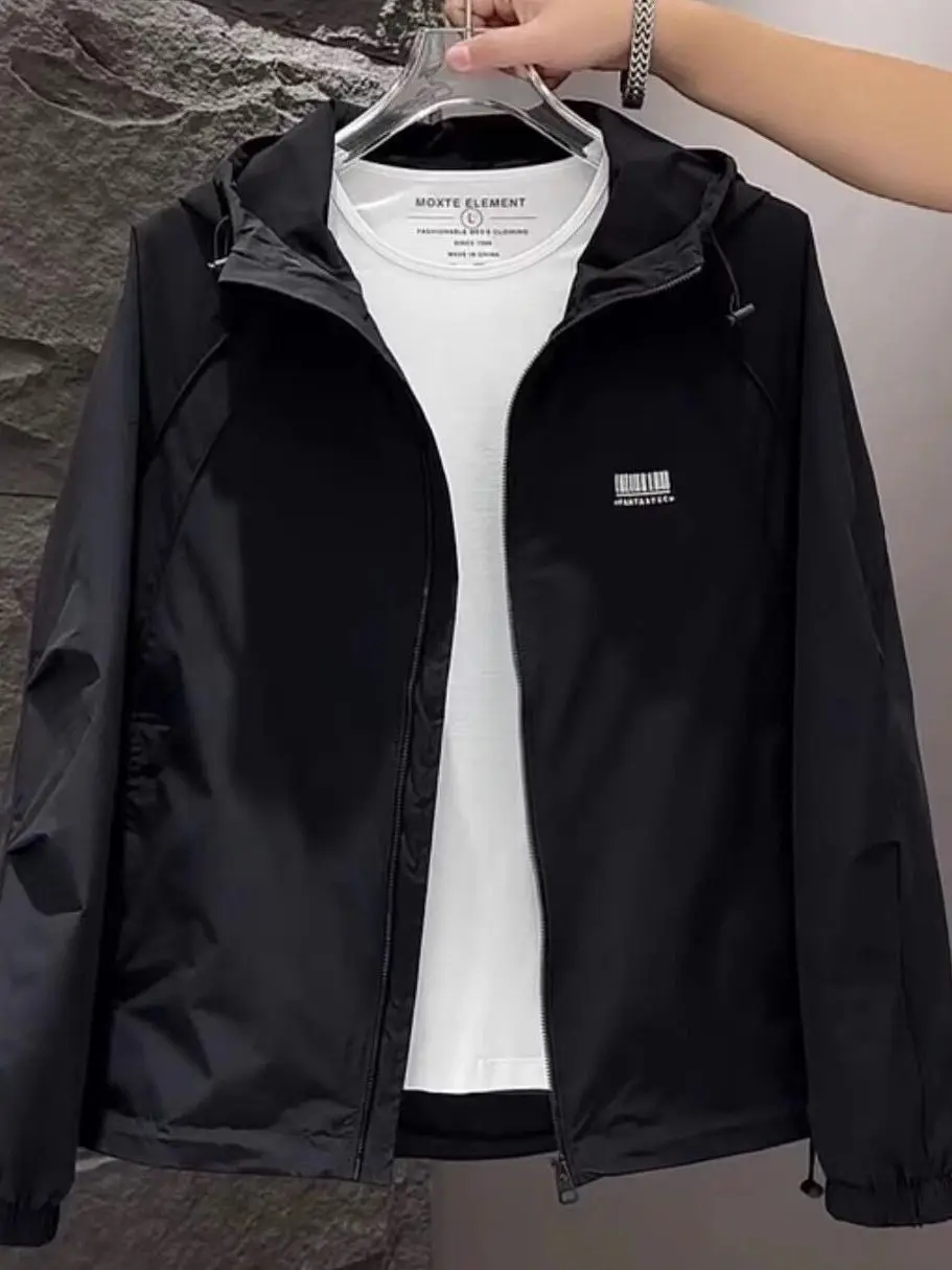 

Men's Casual Hooded Jaet Autumn Faion Versatile Cool Workwear Coat Warmth Long Sve Zipper Closure Color Jaet