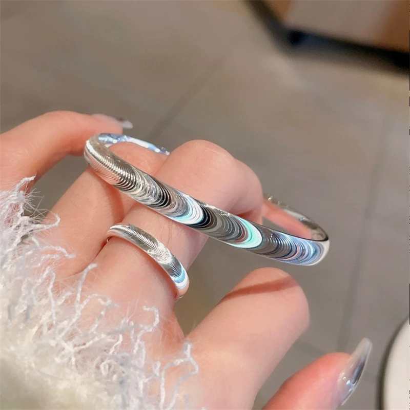 

Dainty Brushed Wave Pattern Open Cuff Bracelet Ring for Women Girl Fashion Shiny Copper Ring Bangle Party Jewelry Lover BFF Gift