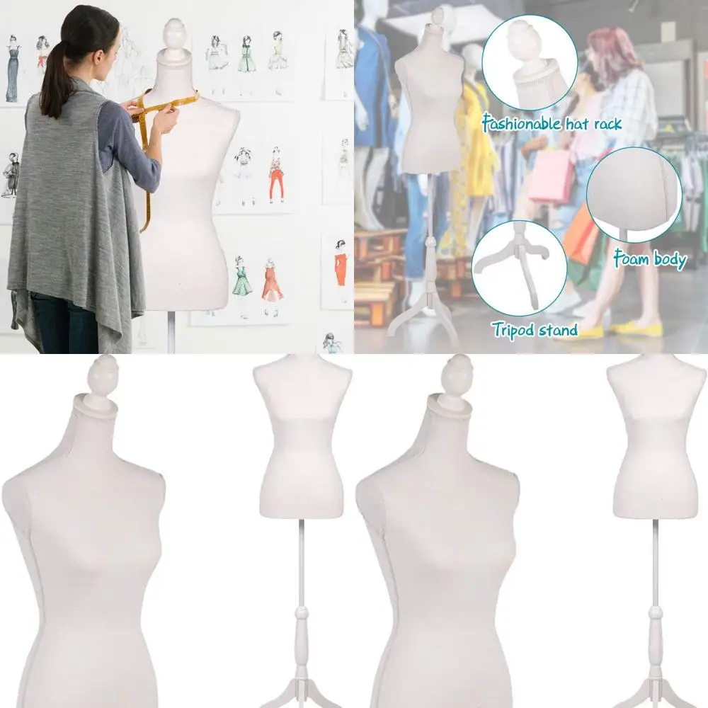 

Adjustable Height Female Dress Form with Wooden Stand, 60-67, Pinnable Mannequin for Clothing & Jewelry Display, White